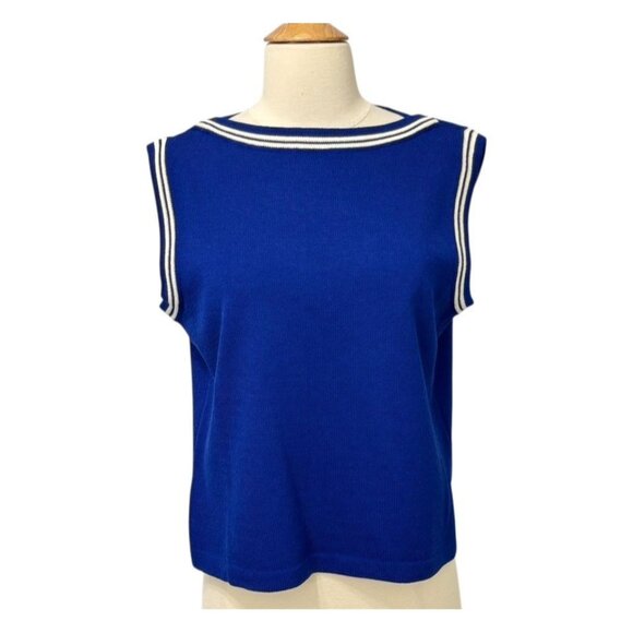 St. John Sport 2 PC Button Down Cardigan & Tank SET Royal Blue White Gold Size M - Picture 7 of 16